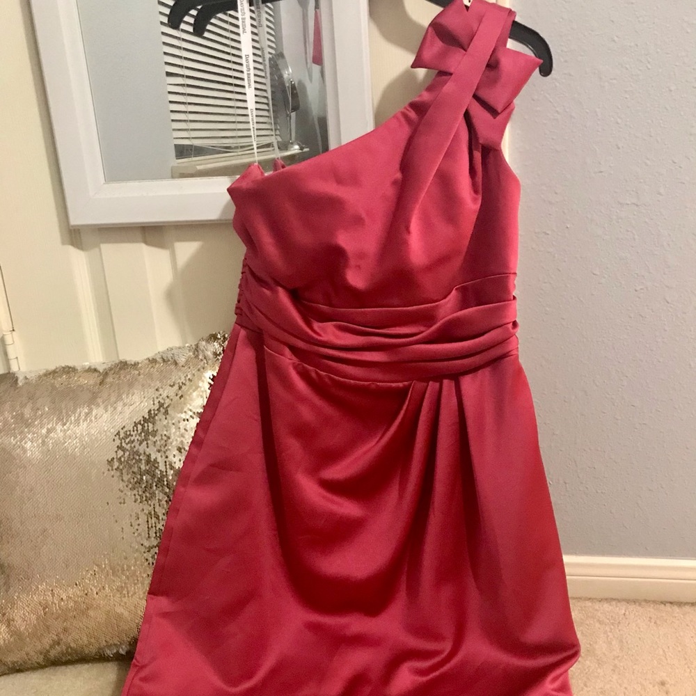 David’s Bridal Silk Midi Dress, One Shoulder + Bow